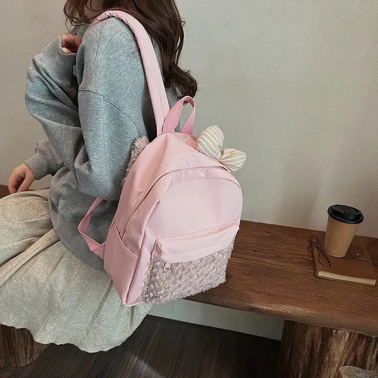 Tas Ransel Wanita Bahan Nylon Polos Warna Pink Bentuk Kotak Tali Lebar Resleting Stok China