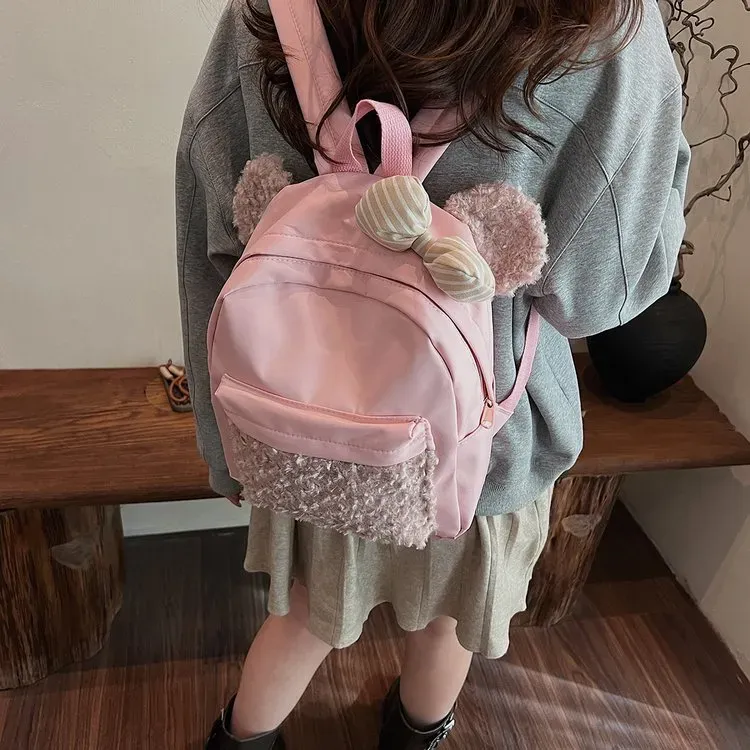 Tas Ransel Wanita Bahan Nylon Polos Warna Pink Bentuk Kotak Tali Lebar Resleting Stok China