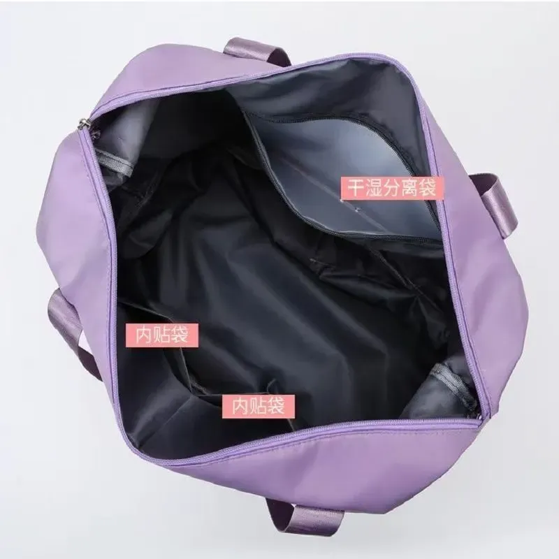 Tas Selempang Wanita Bahan Nylon Polos Warna Ungu Bentuk Kotak Tali Lebar untuk Travel Grosir