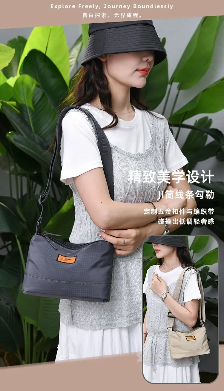 Tas Selempang Wanita Bahan Nylon Polos Warna Cokelat Bentuk Kotak Tali Panjang Grosir Import