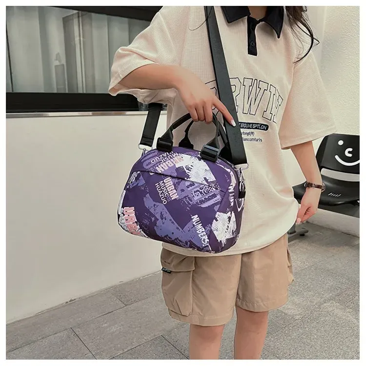 Tas Selempang Wanita Bahan PU Sintetis Motif Print Warna Hitam Bentuk Bulat Tali Grosir Import
