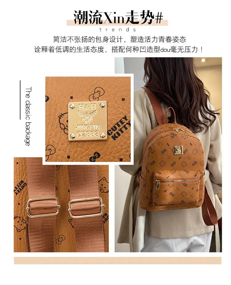 Tas Ransel Wanita Bahan PU Sintetis Motif Print Warna Pink Bentuk Kotak Tali Resleting Grosir