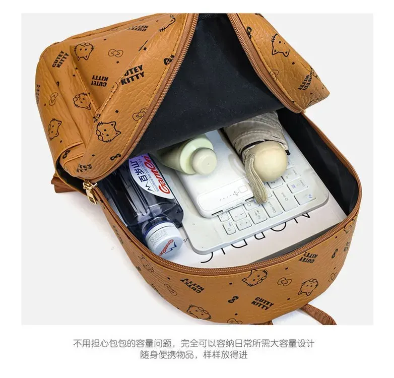 Tas Ransel Wanita Bahan PU Sintetis Motif Print Warna Pink Bentuk Kotak Tali Resleting Grosir