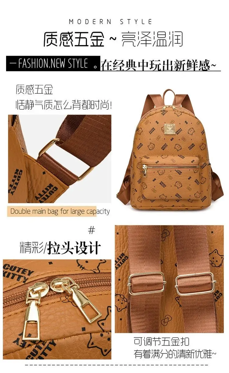 Tas Ransel Wanita Bahan PU Sintetis Motif Print Warna Pink Bentuk Kotak Tali Resleting Grosir