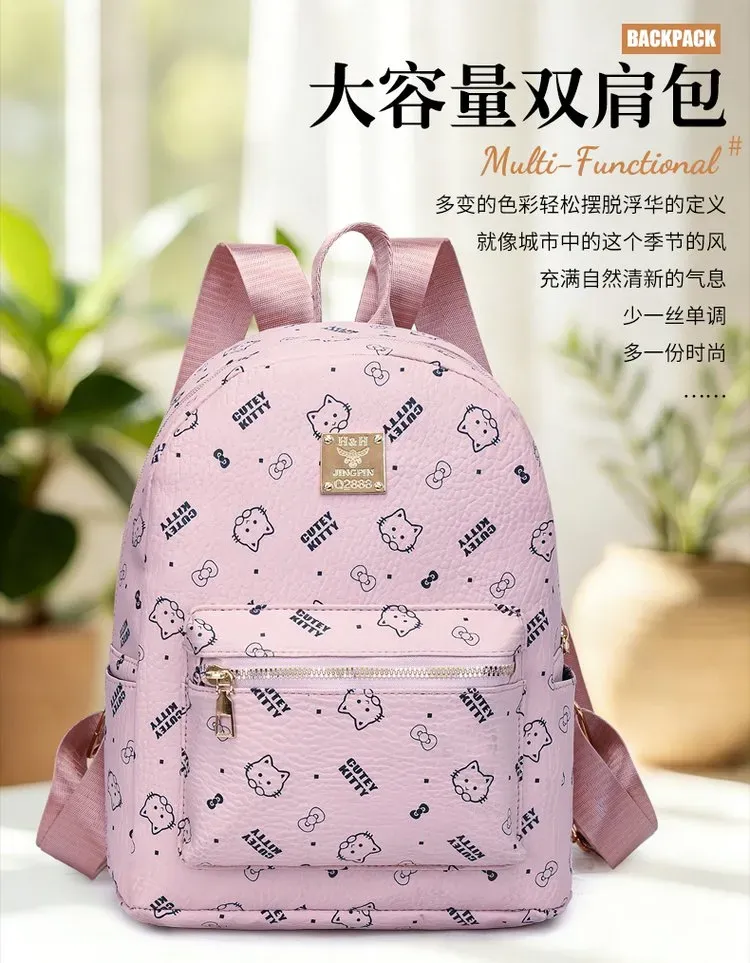 Tas Ransel Wanita Bahan PU Sintetis Motif Print Warna Pink Bentuk Kotak Tali Resleting Grosir