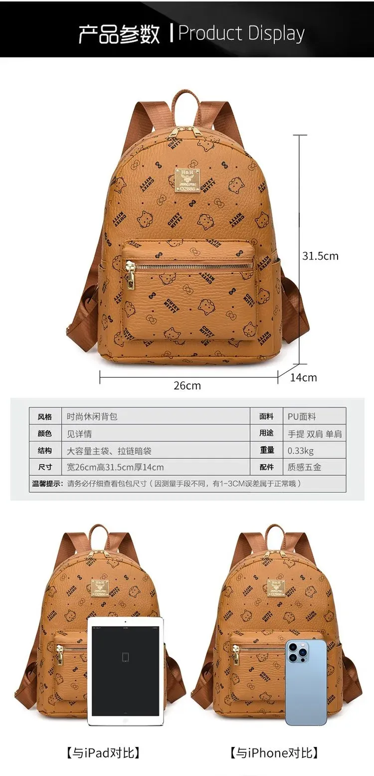 Tas Ransel Wanita Bahan PU Sintetis Motif Print Warna Pink Bentuk Kotak Tali Resleting Grosir