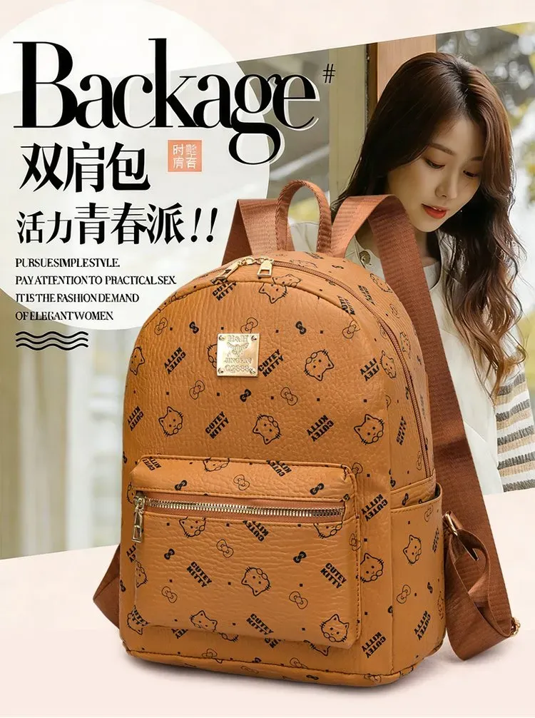 Tas Ransel Wanita Bahan PU Sintetis Motif Print Warna Pink Bentuk Kotak Tali Resleting Grosir