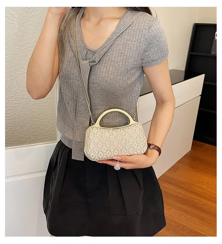 Tas Selempang Wanita Bahan PU Sintetis Motif Print Bentuk Kotak Tali Panjang Stok Grosir