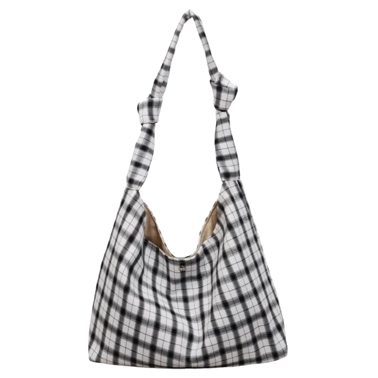 Tas Selempang Wanita Bahan PU Sintetis Motif Print Warna Hitam Model Hobo Tali Grosir Import