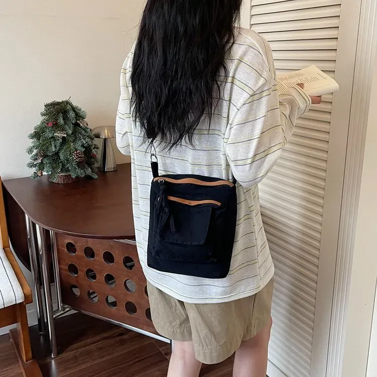 Tas Selempang Wanita Bahan PU Sintetis Polos Warna Biru Bentuk Kotak Tali Lebar Resleting