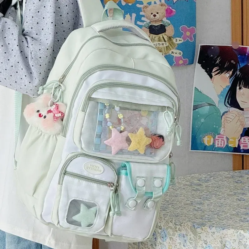 Tas Ransel Wanita Bahan Nylon Polos Bentuk Kotak Tali Lebar Resleting Motif Floral Grosir