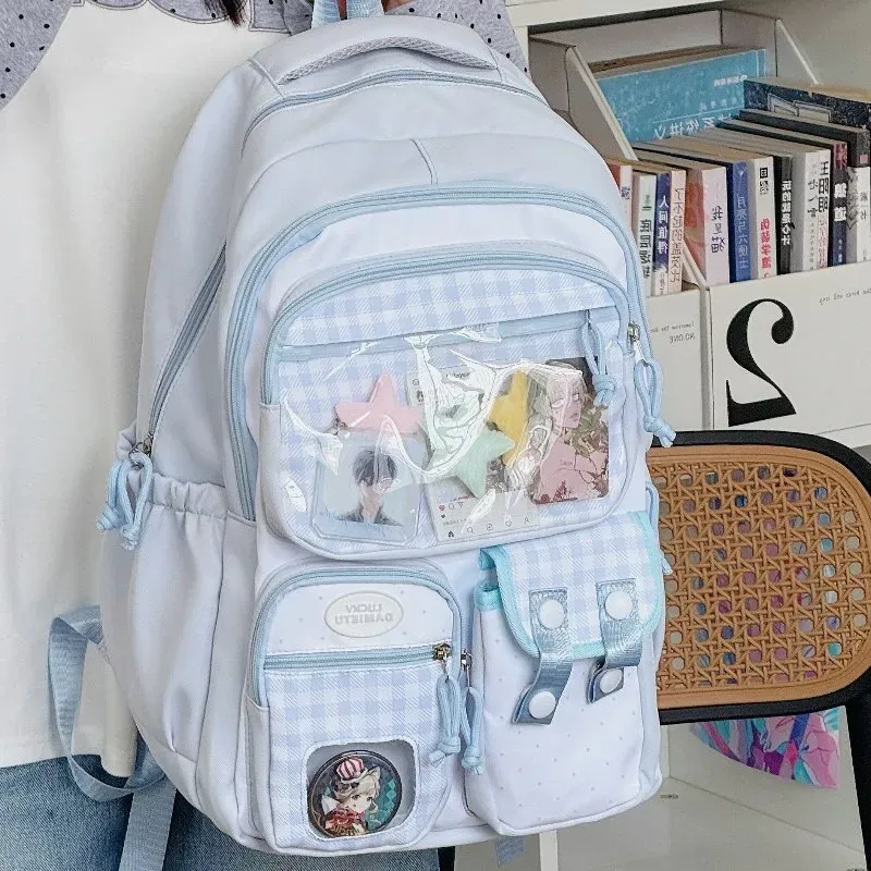 Tas Ransel Wanita Bahan Nylon Polos Bentuk Kotak Tali Lebar Resleting Motif Floral Grosir