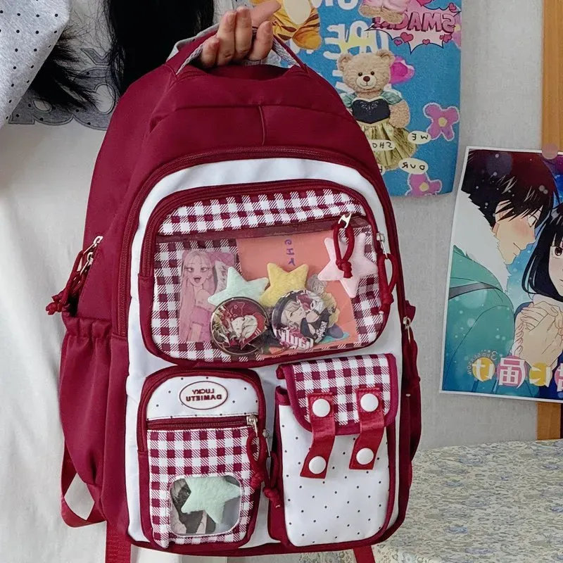 Tas Ransel Wanita Bahan Nylon Polos Bentuk Kotak Tali Lebar Resleting Motif Floral Grosir