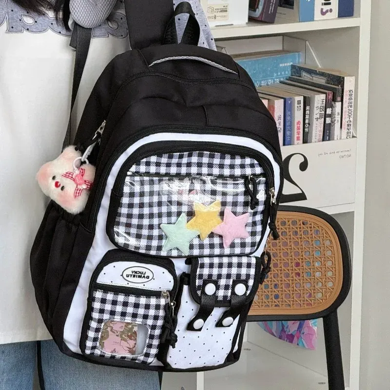 Tas Ransel Wanita Bahan Nylon Polos Bentuk Kotak Tali Lebar Resleting Motif Floral Grosir
