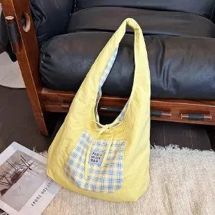 Tas Selempang Wanita Bahan PU Sintetis Motif Plaid Warna Kuning Bentuk Kotak Grosir Import