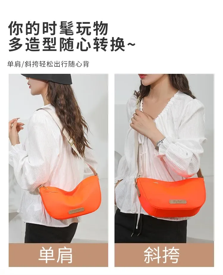 Tas Selempang Wanita Bahan Nylon Polos Warna Hijau Bentuk Crescent Tali Panjang Grosir Import