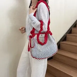 Tas Selempang Wanita Bahan PU Sintetis Motif Jaring Warna Putih Bentuk Bulat Grosir Import