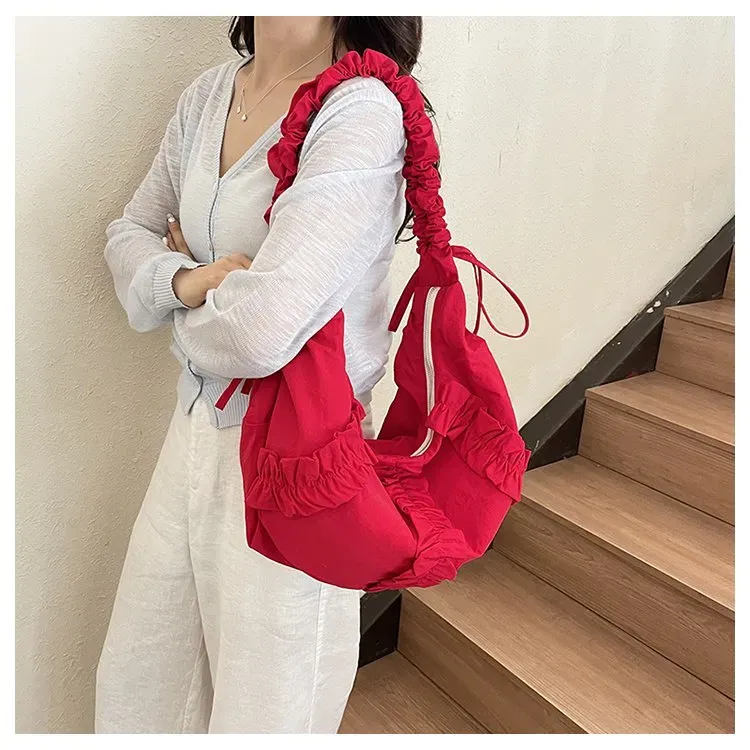Tas Selempang Wanita Bahan PU Sintetis Motif Jaring Warna Putih Bentuk Bulat Grosir Import