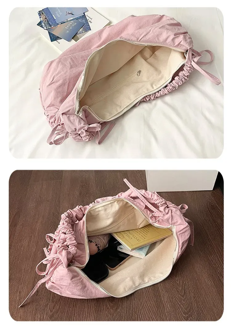 Tas Selempang Wanita Bahan PU Sintetis Polos Warna Pink Model Hobo Tali Serut Grosir Import