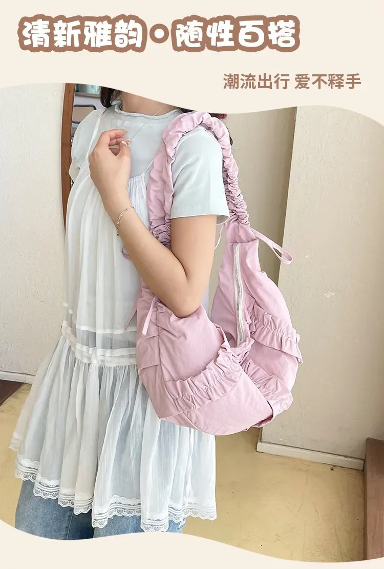 Tas Selempang Wanita Bahan PU Sintetis Polos Warna Pink Model Hobo Tali Serut Grosir Import kategori tas selempang grosir