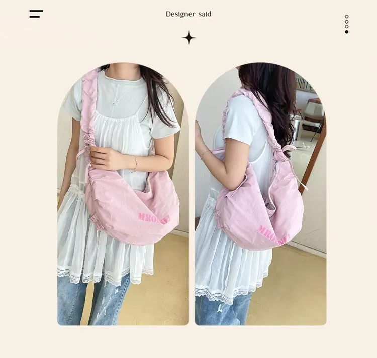 Tas Selempang Wanita Bahan PU Sintetis Polos Warna Pink Model Hobo Tali Serut Grosir Import