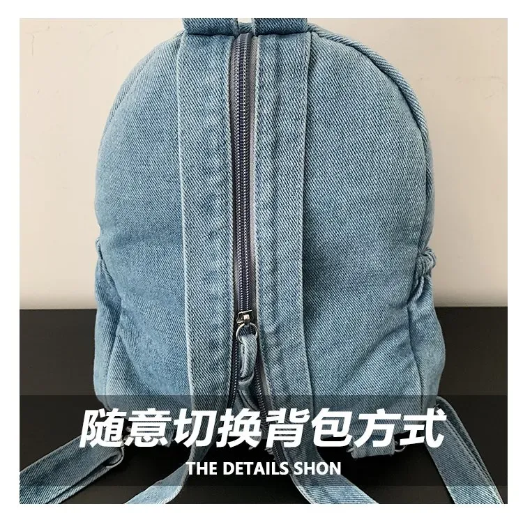 Tas Ransel Wanita Bahan PU Sintetis Polos Warna Biru Bentuk Kotak Tali Panjang Grosir Import