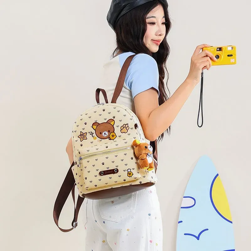 Tas Ransel Wanita Bahan Nylon Motif Print Warna Kuning Bentuk Kotak Tali Lebar Bahan PU