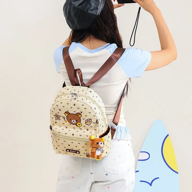 Tas Ransel Wanita Bahan Nylon Motif Print Warna Kuning Bentuk Kotak Tali Lebar Bahan PU