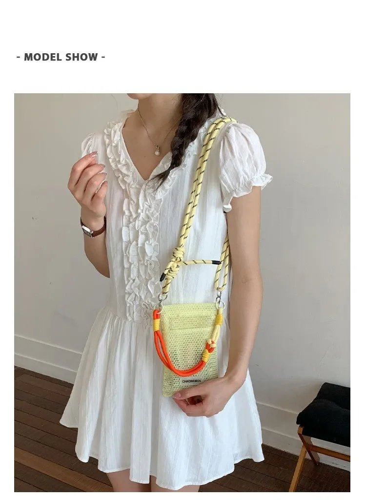 Tas Selempang Wanita Bahan Nylon Polos Warna Merah Bentuk Kotak Tali Serut Grosir Import