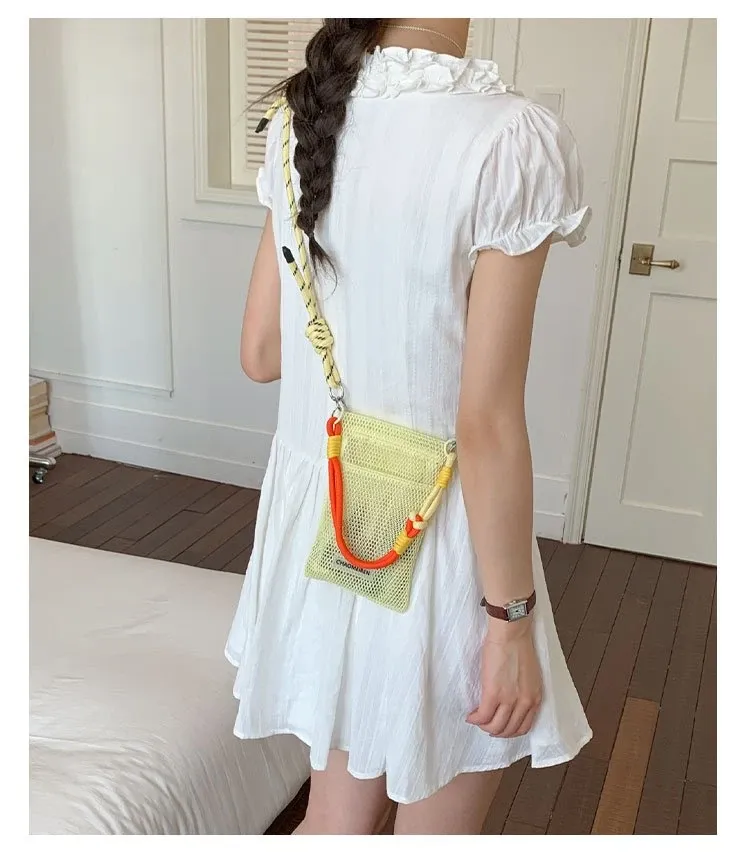 Tas Selempang Wanita Bahan Nylon Polos Warna Merah Bentuk Kotak Tali Serut Grosir Import