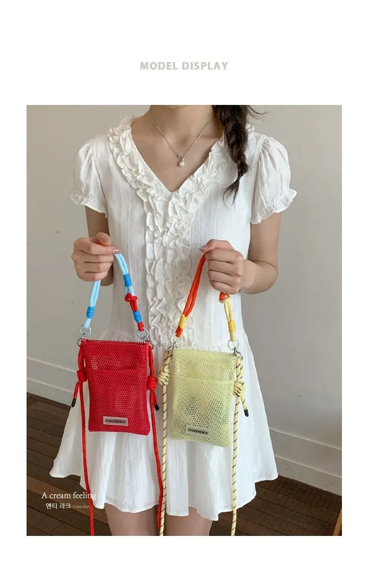 Tas Selempang Wanita Bahan Nylon Polos Warna Merah Bentuk Kotak Tali Serut Grosir Import