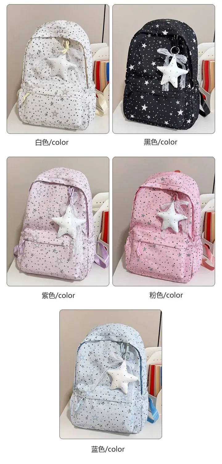 Tas Ransel Wanita Bahan Nylon Motif Print Warna Hitam Bentuk Kotak Tali Lebar Dengan Gantungan