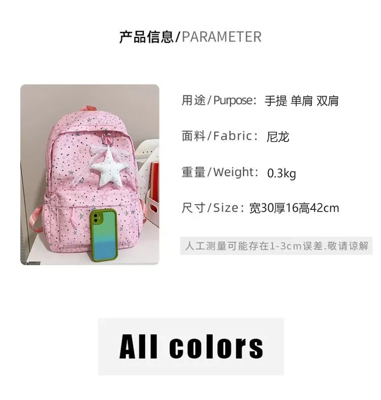 Tas Ransel Wanita Bahan Nylon Motif Print Warna Hitam Bentuk Kotak Tali Lebar Dengan Gantungan
