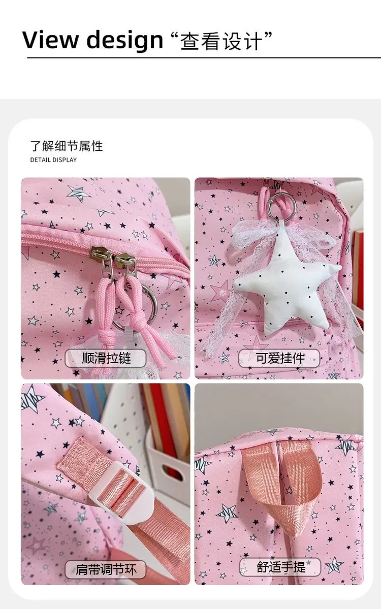 Tas Ransel Wanita Bahan Nylon Motif Print Warna Hitam Bentuk Kotak Tali Lebar Dengan Gantungan