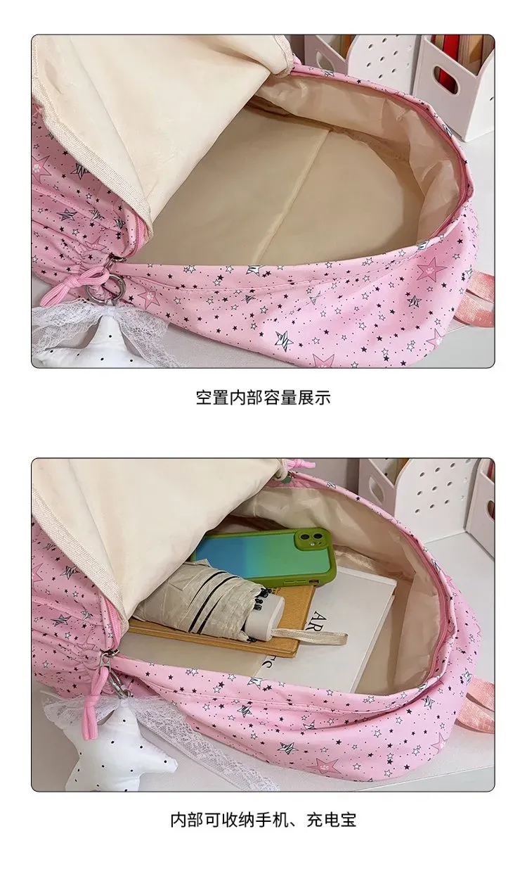 Tas Ransel Wanita Bahan Nylon Motif Print Warna Hitam Bentuk Kotak Tali Lebar Dengan Gantungan