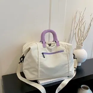 Tas Selempang Wanita Bahan Nylon Polos Bentuk Kotak Tali Panjang Resleting untuk Travel Grosir