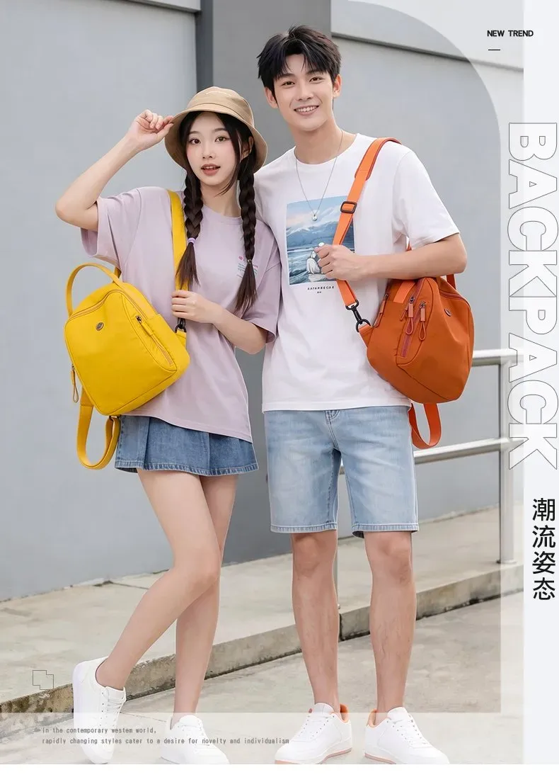 Tas Ransel Wanita Bahan Nylon Polos Bentuk Kotak Tali Lebar Resleting Pilihan Reseller