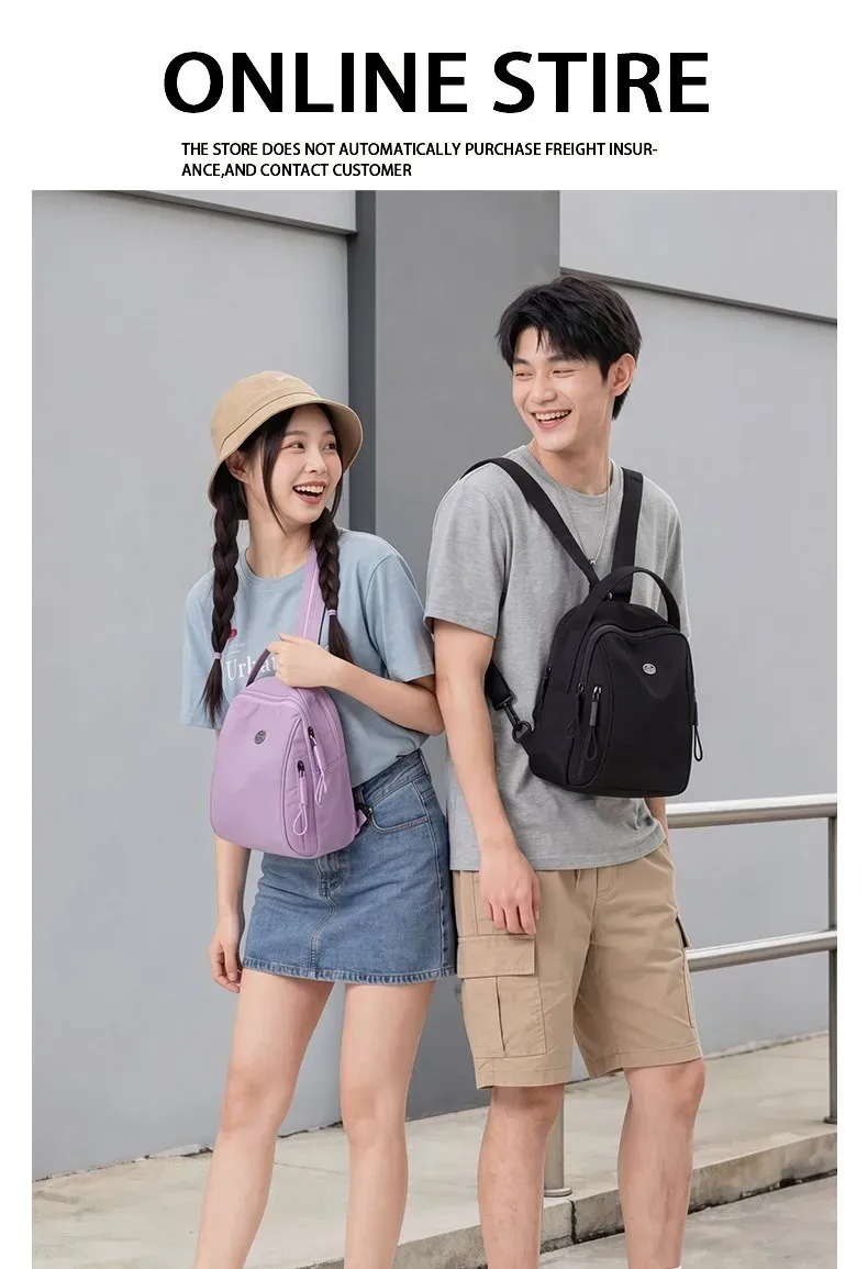Tas Ransel Wanita Bahan Nylon Polos Bentuk Kotak Tali Lebar Resleting Pilihan Reseller