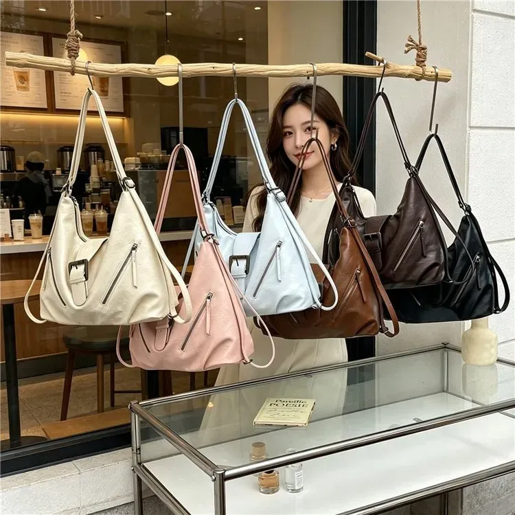 Tas Selempang Wanita Bahan Oxford Polos Warna Hitam Bentuk Kotak Tali Lebar Bahan Kanvas