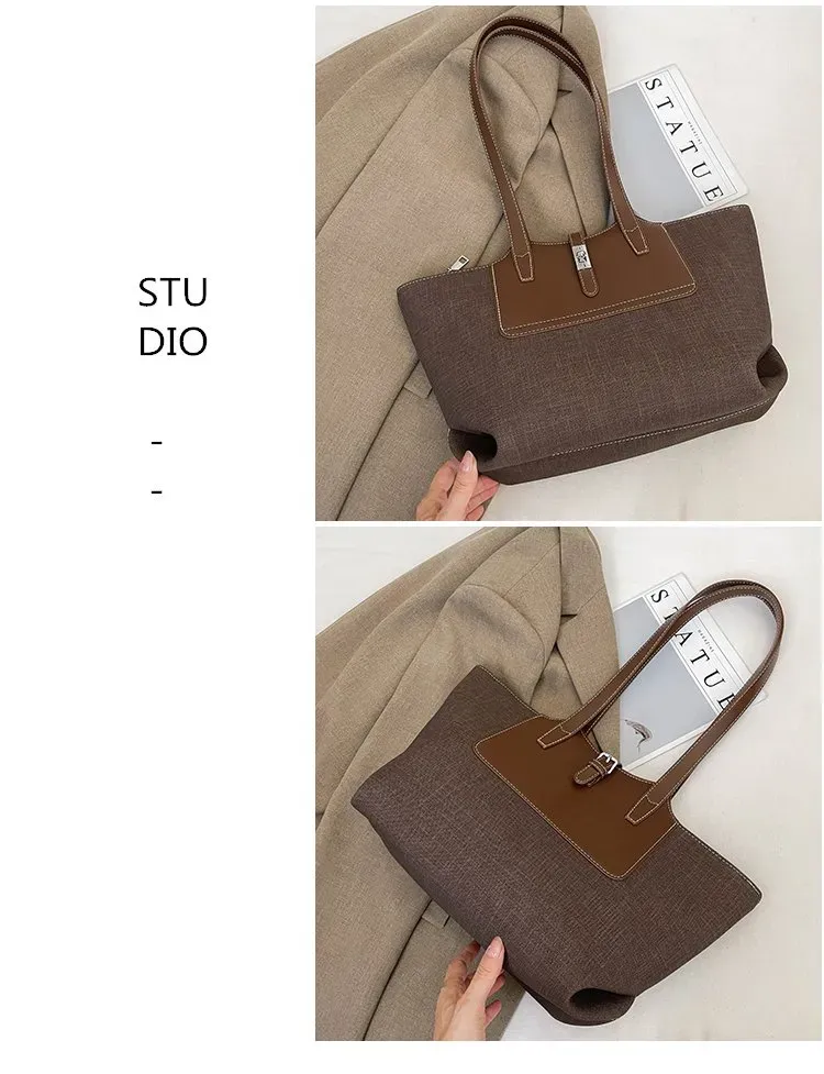 Tas Tote Wanita Bahan PU Sintetis Polos Warna Hitam Bentuk Kotak Tali Lebar Resleting Grosir