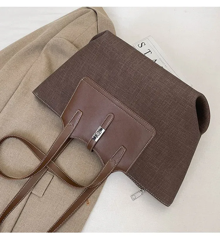 Tas Tote Wanita Bahan PU Sintetis Polos Warna Hitam Bentuk Kotak Tali Lebar Resleting Grosir