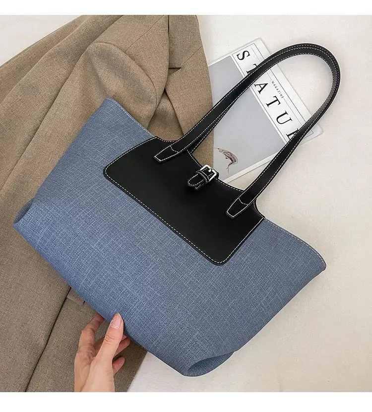 Tas Tote Wanita Bahan PU Sintetis Polos Warna Hitam Bentuk Kotak Tali Lebar Resleting Grosir