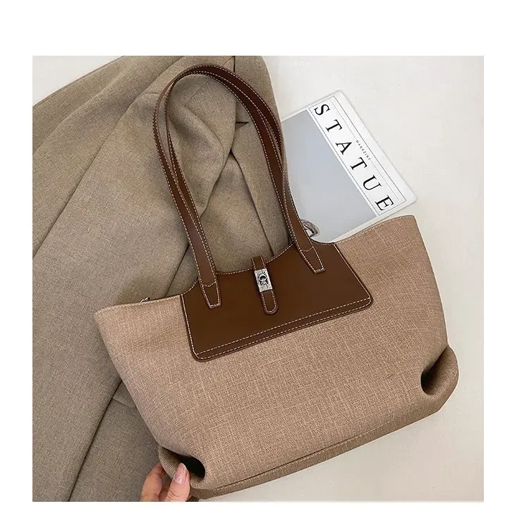 Tas Tote Wanita Bahan PU Sintetis Polos Warna Hitam Bentuk Kotak Tali Lebar Resleting Grosir