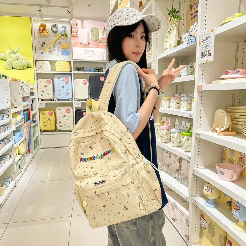 Tas Ransel Wanita Bahan Oxford Motif Print Bentuk Kotak Tali Lebar Resleting Pilihan Reseller
