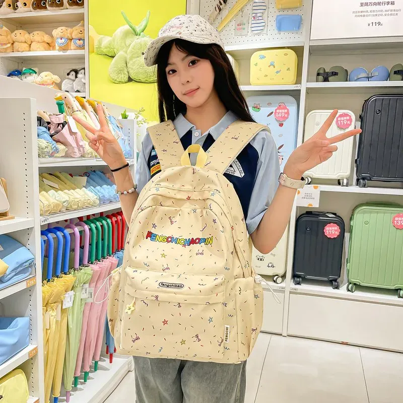Tas Ransel Wanita Bahan Oxford Motif Print Bentuk Kotak Tali Lebar Resleting Pilihan Reseller