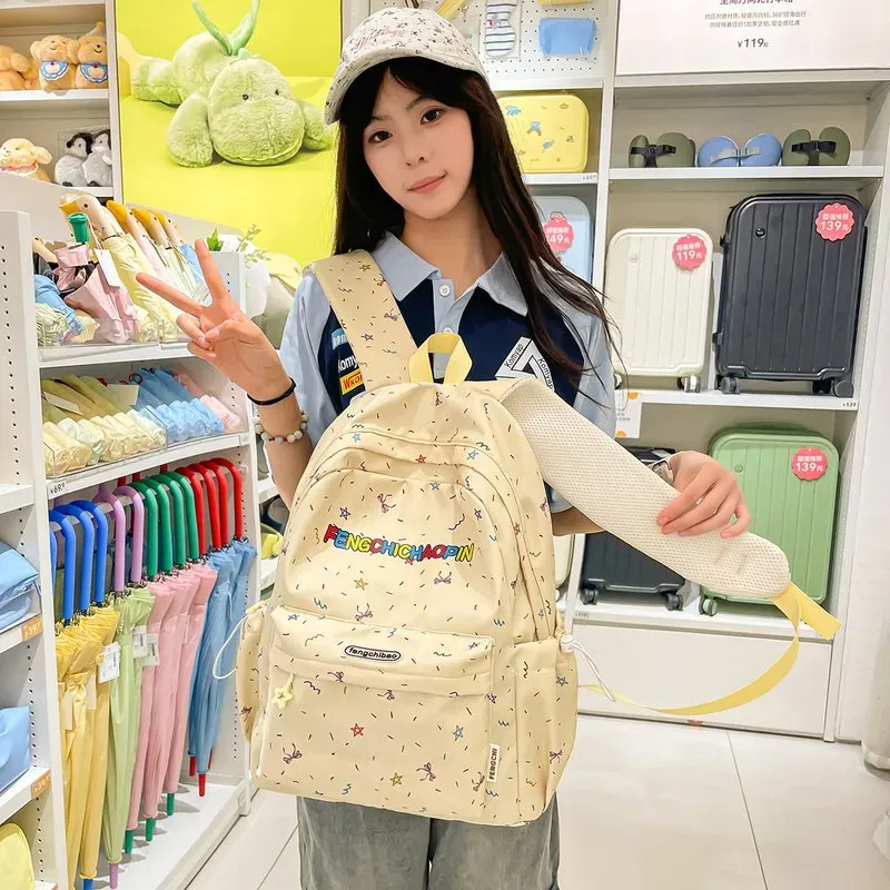 Tas Ransel Wanita Bahan Oxford Motif Print Bentuk Kotak Tali Lebar Resleting Pilihan Reseller