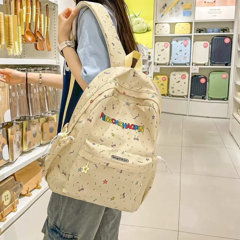 Tas Ransel Wanita Bahan Oxford Motif Print Bentuk Kotak Tali Lebar Resleting Pilihan Reseller