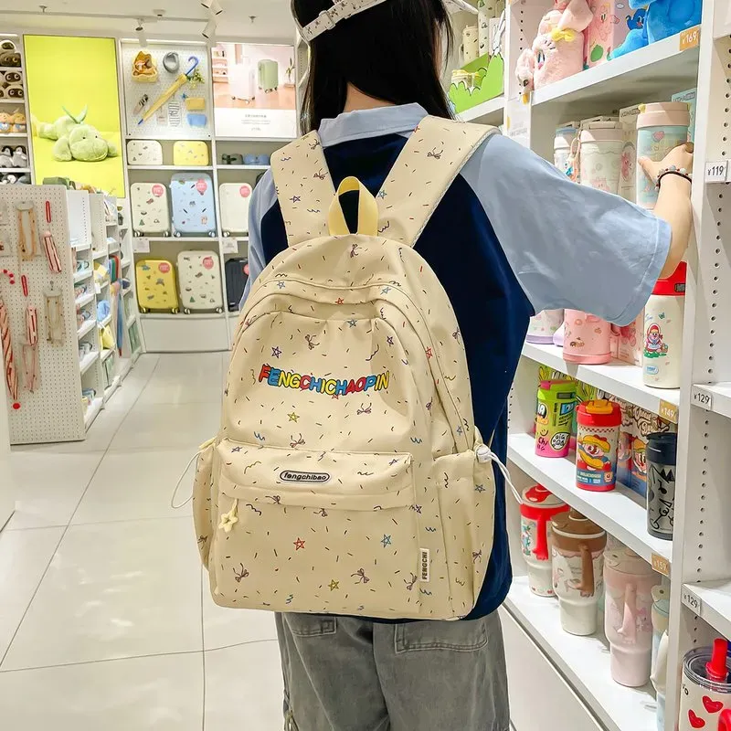 Tas Ransel Wanita Bahan Oxford Motif Print Bentuk Kotak Tali Lebar Resleting Pilihan Reseller