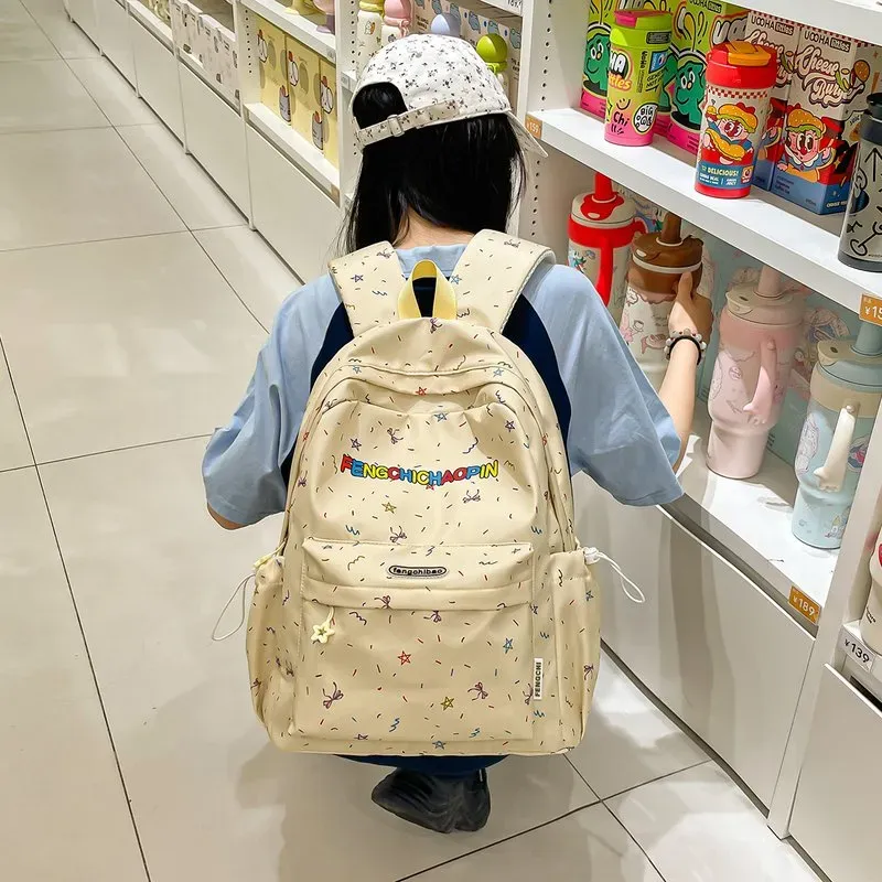 Tas Ransel Wanita Bahan Oxford Motif Print Bentuk Kotak Tali Lebar Resleting Pilihan Reseller