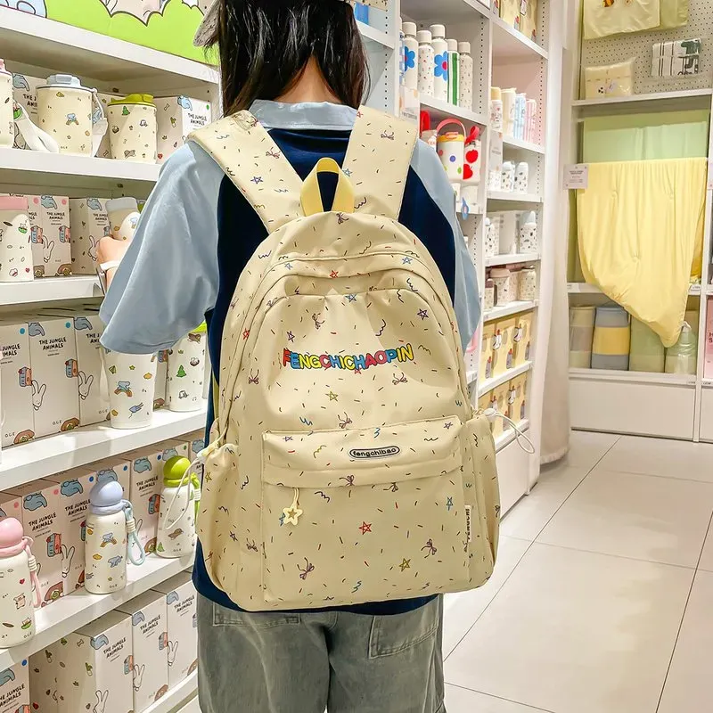 Tas Ransel Wanita Bahan Oxford Motif Print Bentuk Kotak Tali Lebar Resleting Pilihan Reseller